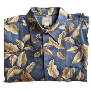 Saddlebred Hawaiian Leaf Print Button Up Short Sleeve Top 2X Shirt Excellent